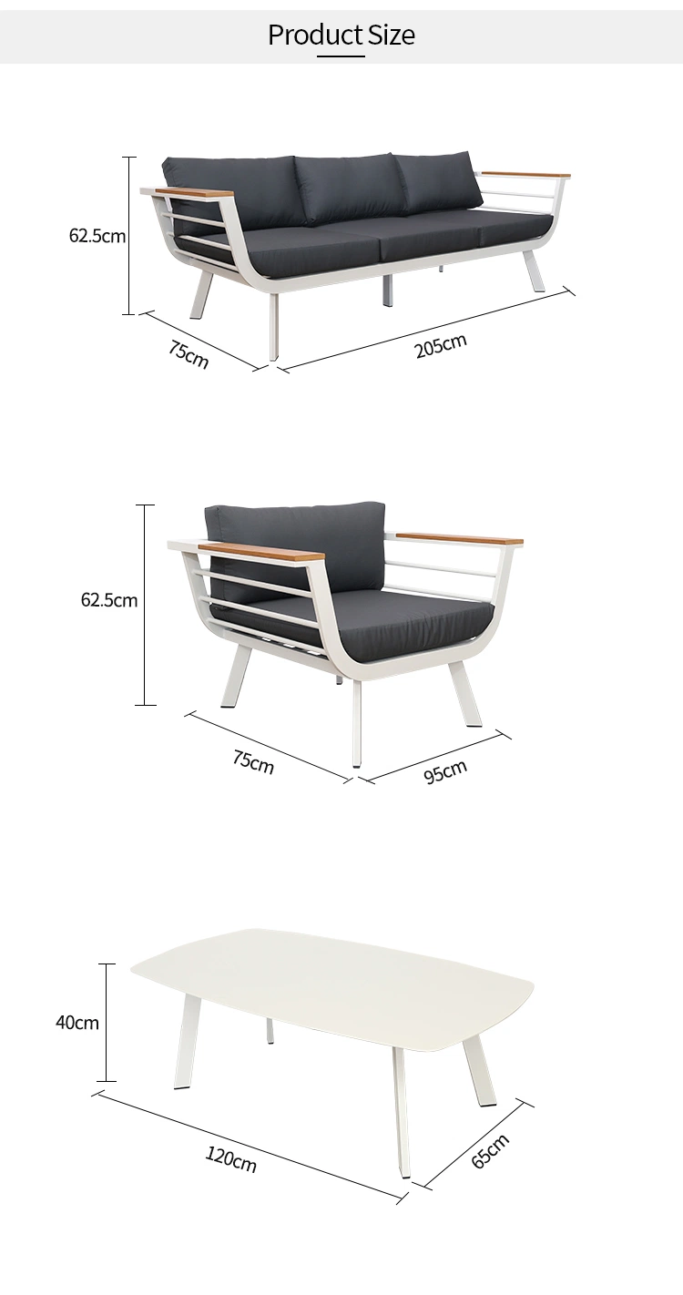 Luxury Modern Design Garden Sofa Set Aluminum Patio Teak Wood Outdoor Furniture