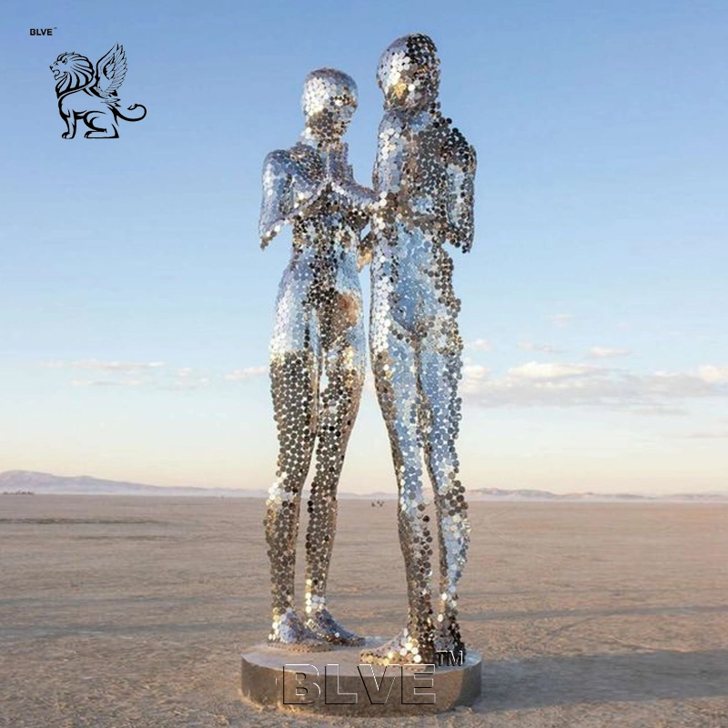 Large Modern Polished Metal Abstract Figures Stainless Steel Sculpture Huge Couple Statue Factory Custom