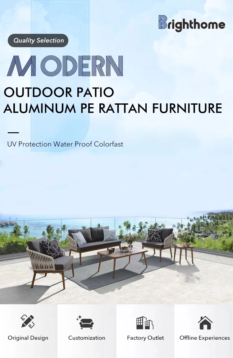 Wholesale Aluminum Frame Handmade Wood Grain Luxury Outdoor Sofa Garden Rattan Rope Furniture