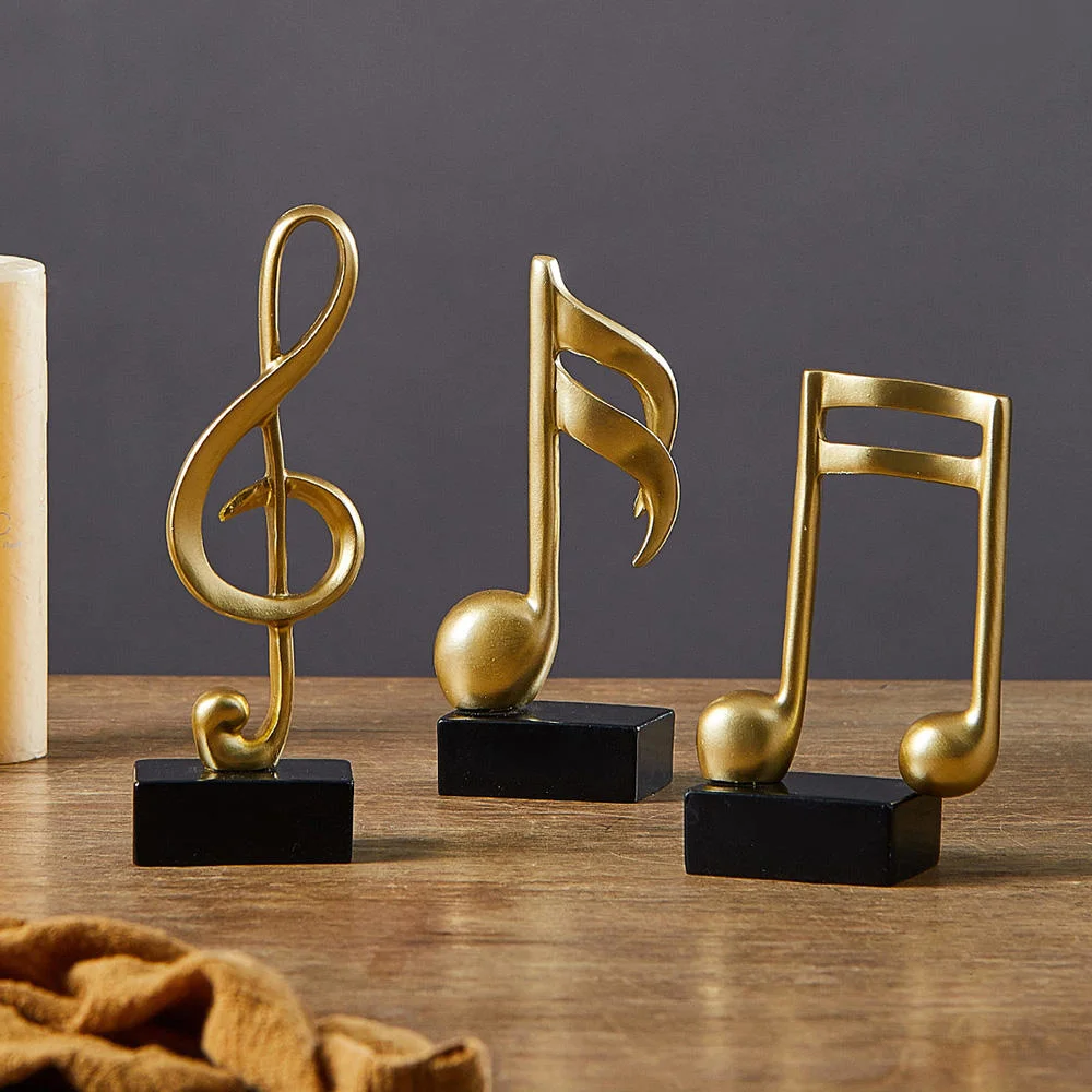 Home Decoration Accessories Modern Figurine Art Statuette Desk Ornaments Golden Musical Note Handicraft