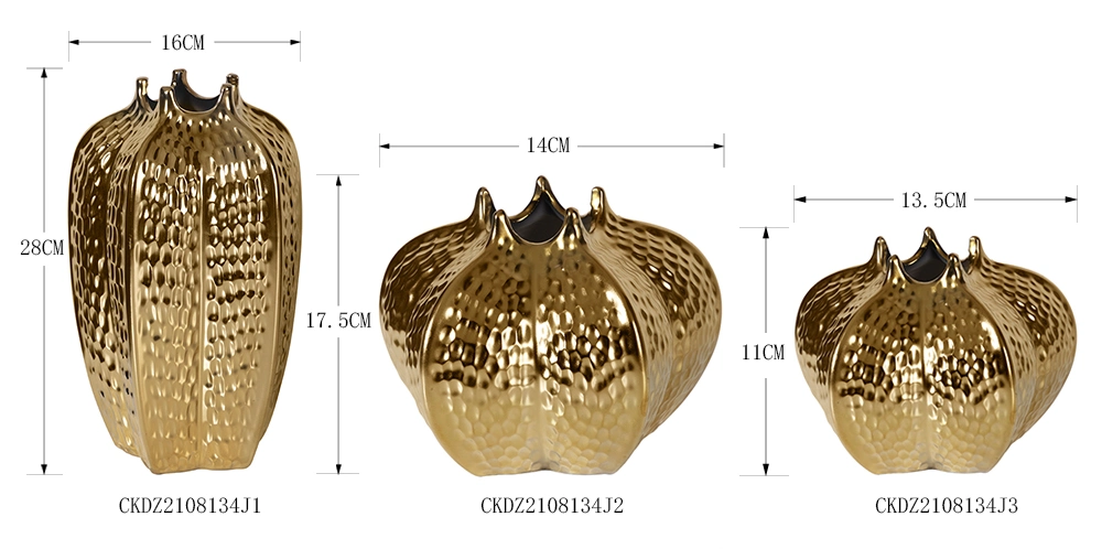 Merlin Living Textured Crown Angular Gold Vase Modern Ornate Luxury Gold Home Ornament Tabletop Gilded Vasen with Flower Vase