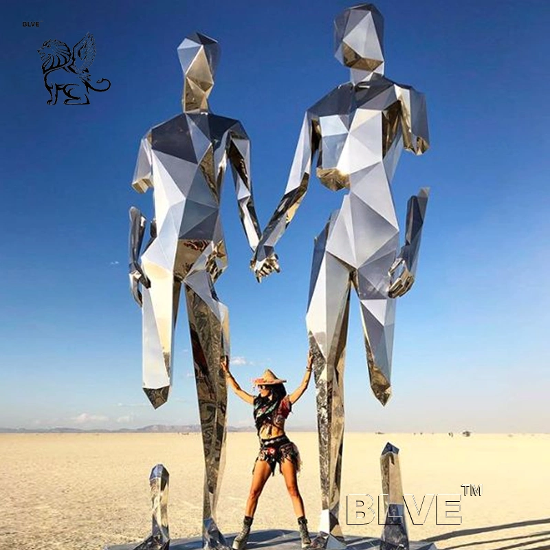 Huge Outdoor Metal Abstract Figures Modern Polished Stainless Steel Sculpture Couple Statue Factory Custom