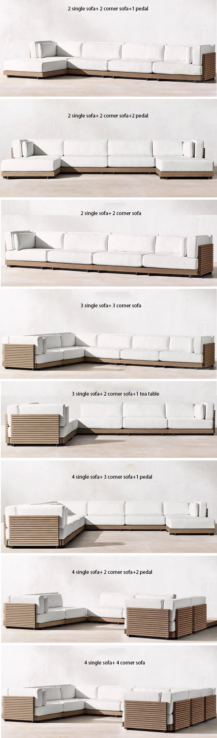 French Modern Style Outdoor Furniture Hotel Project Solid Wood Garden Sofa Set Furniture
