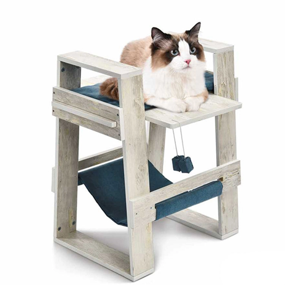 Modern Double Deck Wooden Cat Beds Furniture Pet House for Entertainment and Rest