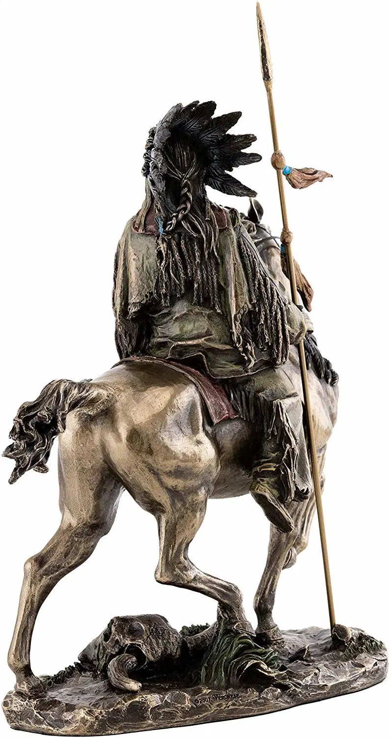 Top Collection Cheyenne Indian Riding Horse Resin Statue Native American Sculpture in Premium Cold Cast Bronze