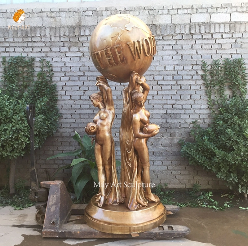 Popular Outdoor Garden Indoor Home Decor Full Size Large Custom Brass Sculpture Metal Crafts Lighting Bronze The World Is Yours Statue