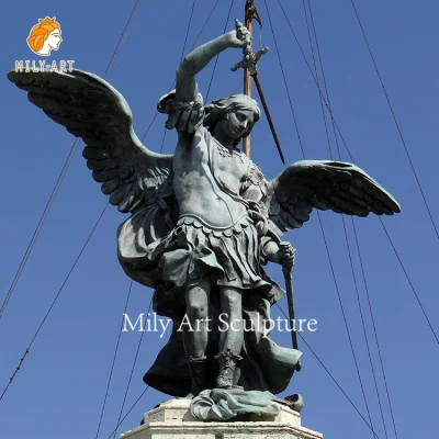 Modern Life Size Figure Winged Guardian Bronze Figurine Gabriel Arch Angel Statue with Holding Sword
