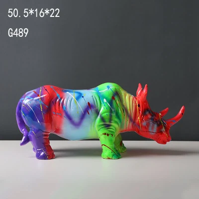 Rhinoceros Statue for Home Decor Animal Resin Crafts OEM Support