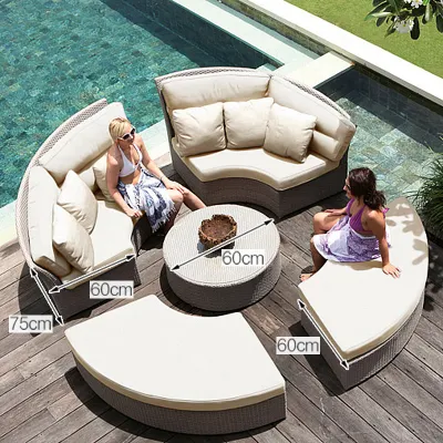 2023 Modern Hotel Home Outdoor Patio Garden Wooden Living Room Aluminum Teak Sectional Corner Chair Sofa Rattan Furniture with Side Coffee Table