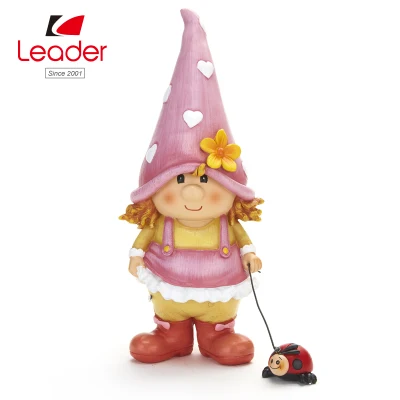 High Quality Garden Gnome Decorative Girl Lawn Statue with Ladybug