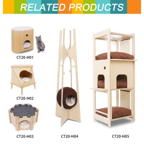 Multifunctional Large Furniture Pet Cat Climbing Wooden Condo Tower Tree House with Acrylic Hammock