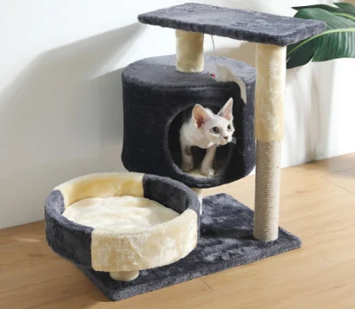 Customized Plush Pet Condo Sisal Wood Scratcher Furniture Cat Tree House