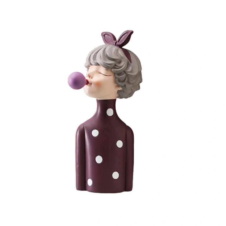 Home Decoration Resin Statue Polka DOT Girl Blowing Bubbles Figurine