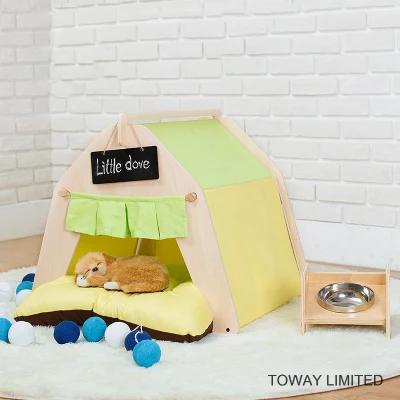 Strong Pine Wood Dog Tents Design Canvas Pet House
